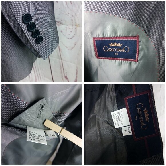Carlo Lusso 150 44R 2 Button Gray Birdseye 2pc Suit 38x28 Flat Front - Picture 9 of 15